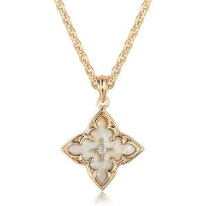 Women's White Plated Charm Fettero Gold Clover Choker Pendant Lucky Necklace